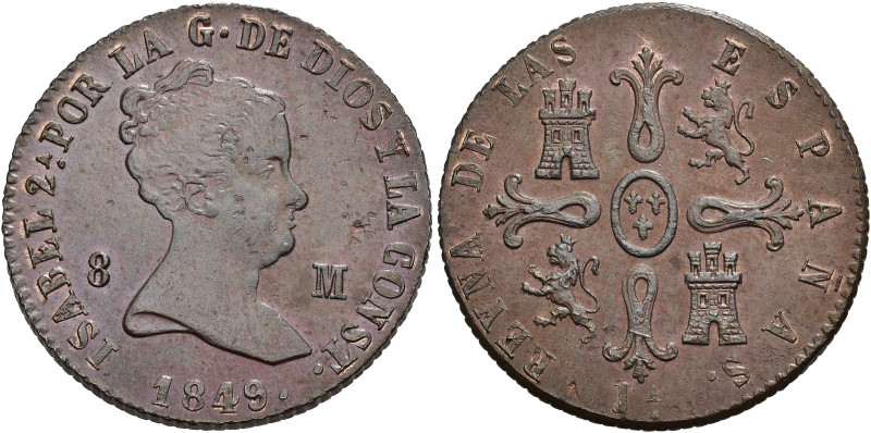 ISABEL II. 8 maravedís. 1849. Jubia. AE 9,88 g. 28,3 mm. VI-80. Leves hojitas. E...