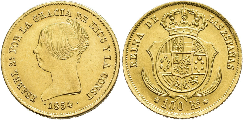 ISABEL II. 100 reales. 1854. Sevilla. AU 8,38 g. 22 mm. VI-654. EBC/EBC+.