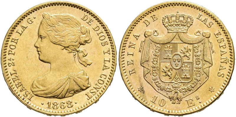 ISABEL II. 10 escudos. 1869*18-73. Madrid. 8,39 g. 22,3 mm. VI-669. B.O.SC.