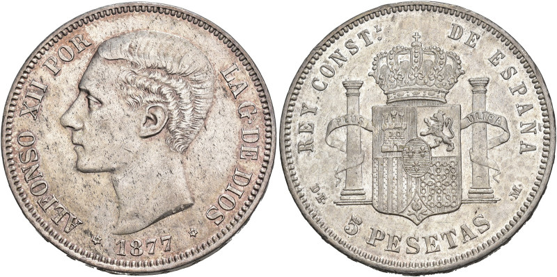 ALFONSO XII. 5 pesetas. 1877*18-77. Madrid. DEM. AR 25,06 g. 37,3 mm. VII-83. Pe...