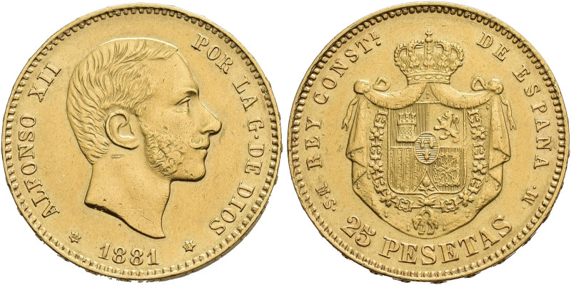 ALFONSO XII. 25 pesetas. 1881*18-81. Madrid. MSM. AU 8,05 g. 24 mm. VII-110. Peq...