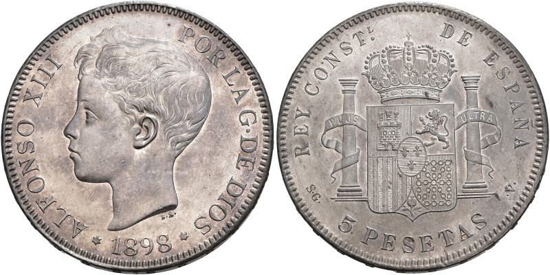 ALFONSO XIII. 5 pesetas. 1898*18-98. Madrid. SGV. AR 25 g. 37,4 mm. VII-190. Lig...