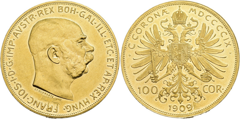 AUSTRIA. Francisco José I. 100 coronas. 1909. AU 33,86 g. 37 mm. KM-2819. EBC+/S...