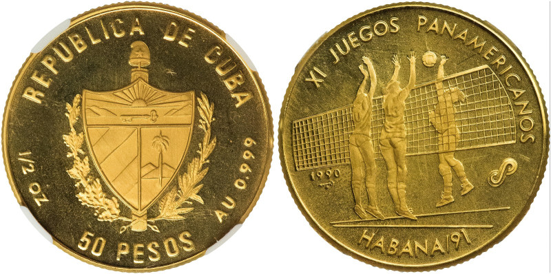 CUBA. 50 pesos. 1990. XI Juegos Panamericanos. Voleibol. AU 15,55 g. 28,7 mm. Pi...