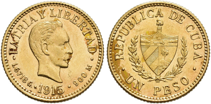 CUBA. 1 peso. 1915. AU 1,67 g. 13,7 mm. KM-16. EBC-.