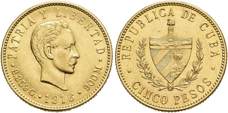 CUBA. 5 pesos. 1916. AU 8,35 g. 21,4 mm. KM-19; Fr-4. MBC+/EBC.