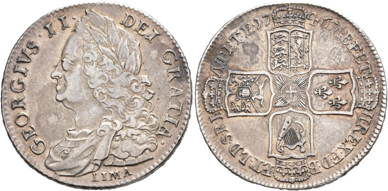 GRAN BRETAÑA. Jorge II. 1/2 corona. 1746. Lima. AR 15,01 g. 33,5 mm. KM-584.3. M...