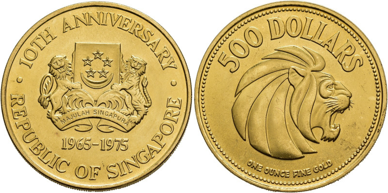 SINGAPUR. 500 dólares. 1965-1975. X Aniversario de la República. AU 34,95 g. 34,...