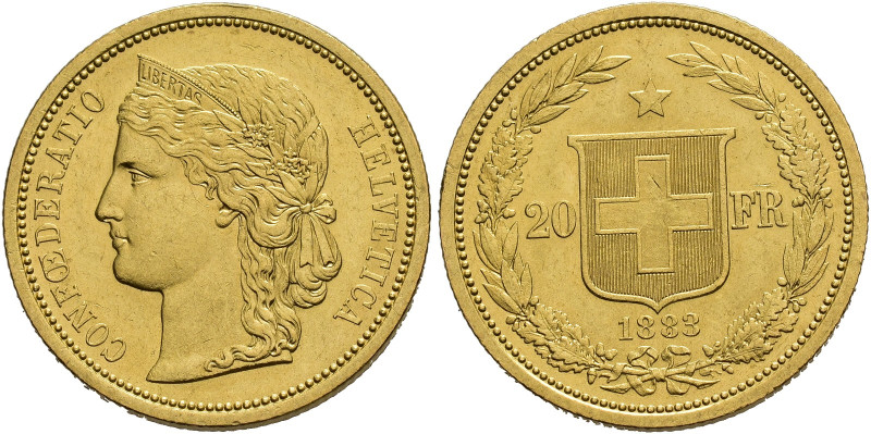 SUIZA. 20 francos. 1883. AU 6,46 g. 20,9 mm. KM-31.1. EBC.