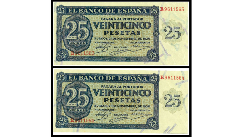 BILLETES. BANCO DE ESPAÑA. 25 pesetas, 21 de noviembre de 1936. Burgos, pareja c...