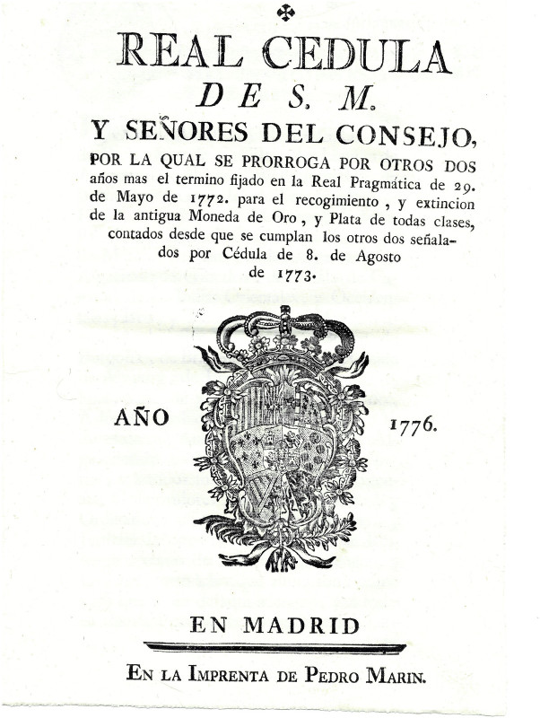 LIBROS Y DOCUMENTOS. Carlos III. Real Cédula de 1 de mayo de 1776 por la que se ...