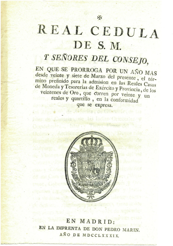 LIBROS Y DOCUMENTOS. Carlos III. Real Cédula de 2 de abril de 1789 por la que se...