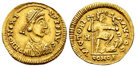 Pseudo-imperial coinage. In the name of Honorius. Solidus. 393-423 d.C. Mediolanum?. (MEC-1,285). (Ric-pag. 465, pl. 80). Anv.: D N HONORIVS P F AVG P...