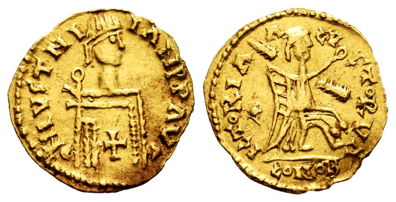 Pseudo-imperial coinage. In the name of Justinianus I. Tremissis. (Tomasini-JI3,...