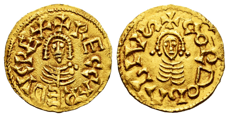 Recaredus I (586-601). Tremissis. Córdoba. (Cnv-66.8 var.). (R. Pliego-10b2 var....