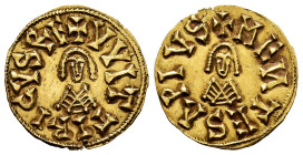 Witerico (603-610). Tremissis. Mentesa (La Guardia). (Cnv-151.5). (R. Pliego-183e). (Cal-1982, 8, Plate coin). Anv.: +VVITTIRICVSRE. Rev.: +MEИTESAPIV...