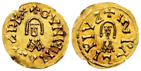 Gundemaro (610-612). Tremissis. Ispali (Sevilla). (Cnv-190.3). (R. Pliego-227a). Anv.: +GVNDEMARVϨREˣ. Rev.: +I(letter S horizontal)PALIPIVϨ. Au. 1,43...