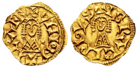 Chintila (636-639). Tremissis. Ispali (Sevilla). (Cnv-370.6). (Chaves-242). Anv.: +CHI◦NTIL◦ARE. Star to the right of the bust. Rev.: +ISPAL✷IPI◦VS. A...