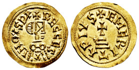 Recesvintus (649-672). Tremissis. Emérita (Mérida). (Cnv-463). (R. Pliego-600a). Anv.: +RECCES/V/IN⊝VSP+. Rev.: +EMERITAPIVS. Au. 1,48 g. A good sampl...