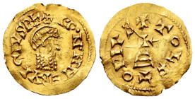 Ervigius (680-687). Tremissis. Toleto (Toledo). (Cnv-497 var.). (R. Pliego-637a). Anv.: +I·D˙N˙M˙N˙ERVIGIVSP+ . Rev.: +TOLETOPIVS. Au. 1,29 g. Very sc...