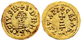 Ervigius (680-687). Tremissis. Caesaraugusta (Zaragoza). (Cnv-506.2 var.). (R. Pliego-633c var.). Anv.: +I˙D˙I˙N·NERVIGIVSP+. Rev.: +CESARAVGVSTAP˙I. ...