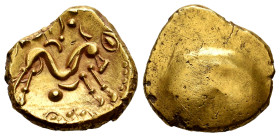 Northwest Gaul. The Ambiani. Stater. 56-66 BC. Gallic War uniface type. (Lt-8710). (D&T-238). (ABC-16). Anv.: Concave flat field. Rev.: Horse to right...