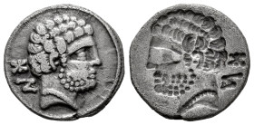 Bolskan. Brockage Denarius. 180-20 BC. Huesca. (Abh-1911). (Acip-1417). Anv.: Bearded head right, iberian letters BON behind. Rev.: Induso. Ag. 3,58 g...