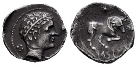 Arse-Saguntum. Drachm. 300-200 BC. Sagunto (Valencia). (Abh-2034). (Acip-1967). Anv.: Laureate head of Hercules right, club behind. Rev.: Bull chargin...