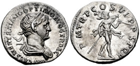 Trajan. Denarius. 116-117 AD. Rome. (Ric-337). (Rsc-270). Anv.: IMP CAES NER TRAIANO OPTIMO AVG GER DAC. Laureate and draped bust right. Rev.: P M TR ...