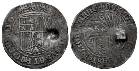 Catholic Kings (1474-1504). 1 real. Sevilla. (Cal-423). Anv.: FERNANDVS : ET : HELISABET : D : : . Shield between six-pointed stars acoted vertically ...