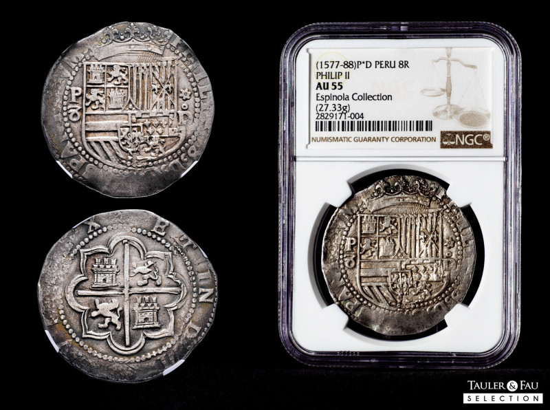 Philip II (1556-1598). 8 reales. ND (1577-1588). Lima. P/8-*/D. (Cal-655). (Sell...