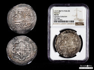 Philip II (1556-1598). 8 reales. ND (1577-1588). Lima. P/8-*/D. (Cal-655). (Sellschopp-128). Ag. 27,33 g. A variety with the open 8 denomination. Very...