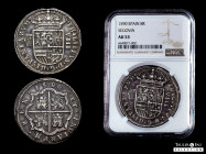 Philip II (1556-1598). 8 reales. 1590. Segovia. (Cal-711). (Jarabo-Sanahuja-A448). Ag. 27,27 g. Aqueduct with 2 rows of 3 arches. Small castles. Legen...
