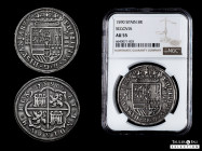 Philip II (1556-1598). 8 reales. 1590. Segovia. (Cal-711). (Jarabo-Sanahuja-A448). Ag. 27,27 g. Aqueduct with two rows of three arches. Large castles....