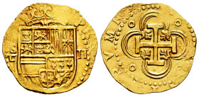 Philip II (1556-1598). 2 escudos. ND (1566-1587). Sevilla. (Cal-827/828). (Tauler-30/31). Au. 6,69 g. "Square d" assayer. Mintmark and assayer on the ...