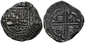 Philip IV (1621-1665). 8 reales. 1630. Potosi. T. (Cal-1455). Ag. 26,98 g. T, crosslet-cross ornaments above and below denomination, ex-Karon. Boldly ...