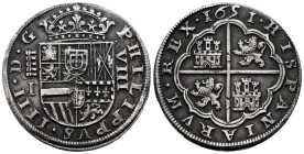 Philip IV (1621-1665). 8 reales. 1651/31. Segovia. I/R. (Cal-1591 var). (Jarabo-Sanahuja-C376 var). Ag. 25,83 g. Overdate and rectified assayer mark. ...