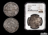 Philip IV (1621-1665). 8 reales. 1651/31. Segovia. I. (Cal-1614). (Jarabo-Sanahuja-C377). Ag. 27,66 g. 8 to the right, smaller horizontal aqueduct and...