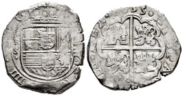 Philip IV (1621-1665). 8 reales. 1635. Sevilla. R. (Cal-1628). (Jarabo-Sanahuja-C550). Ag. 27,12 g. Inner frame on obverse. King´s ordinal IIII visibl...