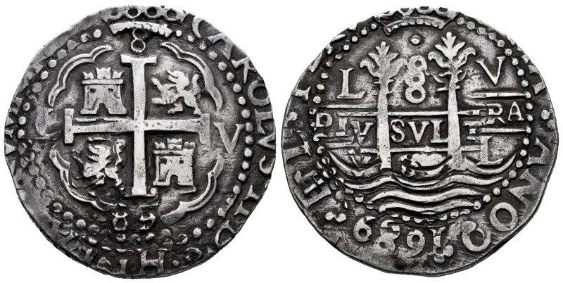 Charles II (1665-1700). 8 reales. 1689. Lima. V. (Cal-582). (Lazaro-5, R2). Ag. ...