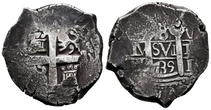 Philip V (1700-1746). 8 reales. 1739. Lima. V. (Cal-1315). Ag. 27,02 g. Double a...