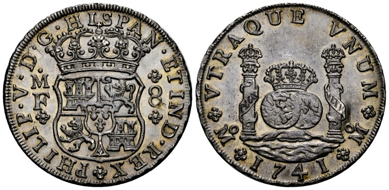 Philip V (1700-1746). 8 reales. 1741. Mexico. MF. (Cal-1458). Ag. 26,68 g. Minim...