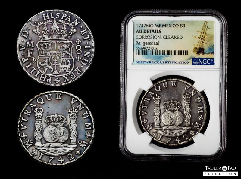 Philip V (1700-1746). 8 reales. 1742. Mexico. MF. (Cal-1461). Ag. 26,61 g. Slabb...