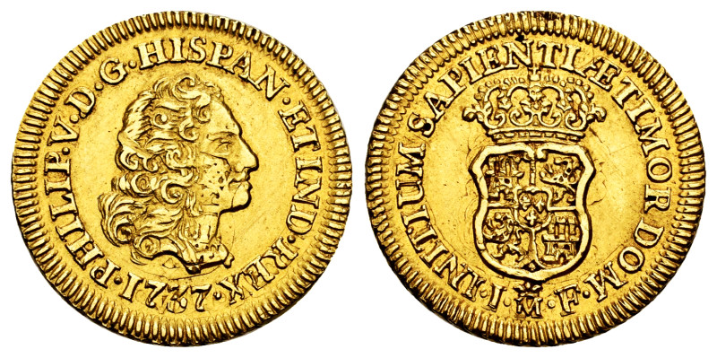 Philip V (1700-1746). 1 escudo. 1737. Madrid. JF. (Cal-1716). Au. 3,37 g. Faint ...