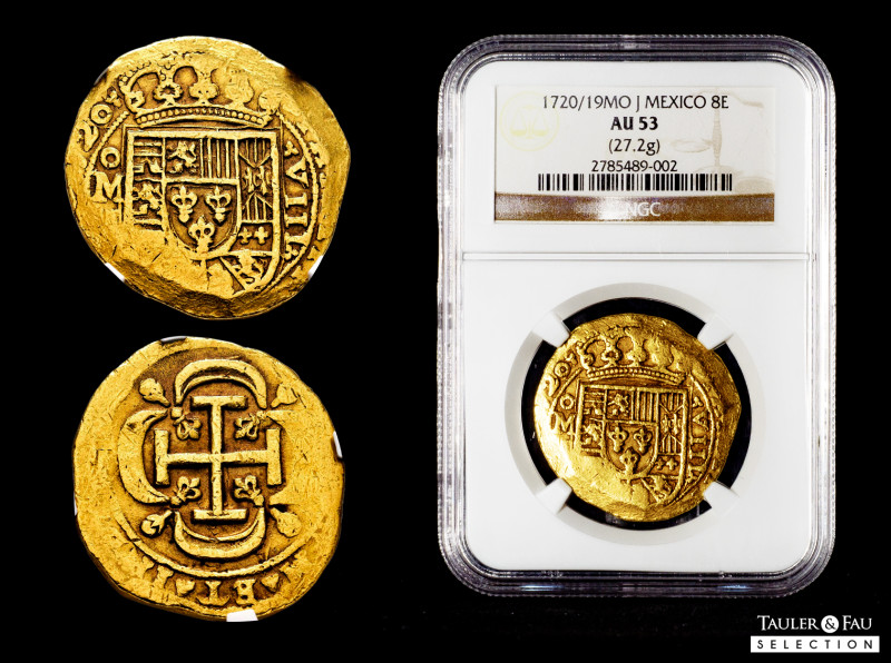 Philip V (1700-1746). 8 escudos. 1720/19. Mexico. J. (Cal-2217). (Cal onza-Unlis...