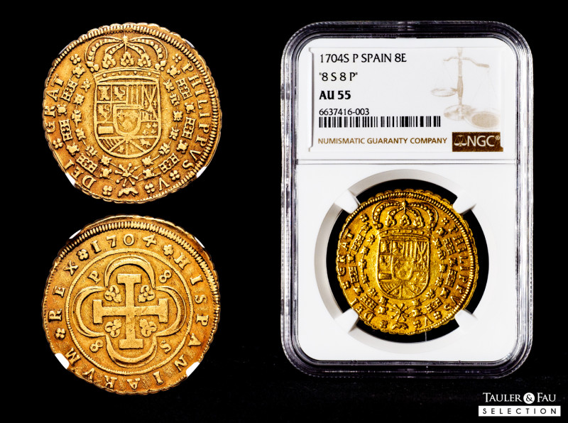 Philip V (1700-1746). 8 escudos. 1704. Sevilla. P-8/8-S. (Cal-2271). (Cal onza-4...