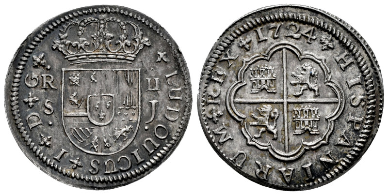 Louis I (1724). 2 reales. 1724. Sevilla. J. (Cal-29). Ag. 5,64 g. Legend LUDOUIC...