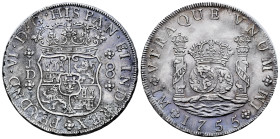 Ferdinand VI (1746-1759). 8 reales. 1755. Lima. JD. (Cal-459). Ag. 26,61 g. Good strike with all details very well defined. Slight marine corrosion on...