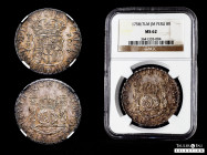 Ferdinand VI (1746-1759). 8 reales. 1758/7. Lima. JM. (Cal-465). Ag. Overdate. Nice patina with underlying luster. Slabbed by NGC as MS 62, (Top Pop)....