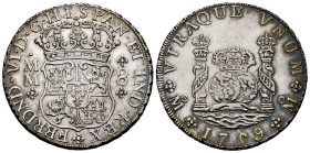 Ferdinand VI (1746-1759). 8 reales. 1759. Mexico. MM. (Cal-495). Ag. 27,19 g. Slightly cleaned. It retains some minor luster. AU/XF. Est...750,00. 
...